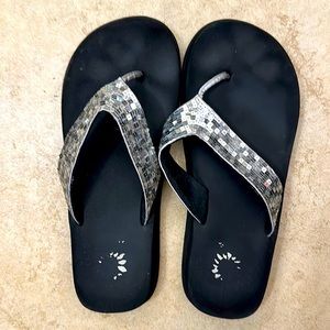 Yellow box flip flops